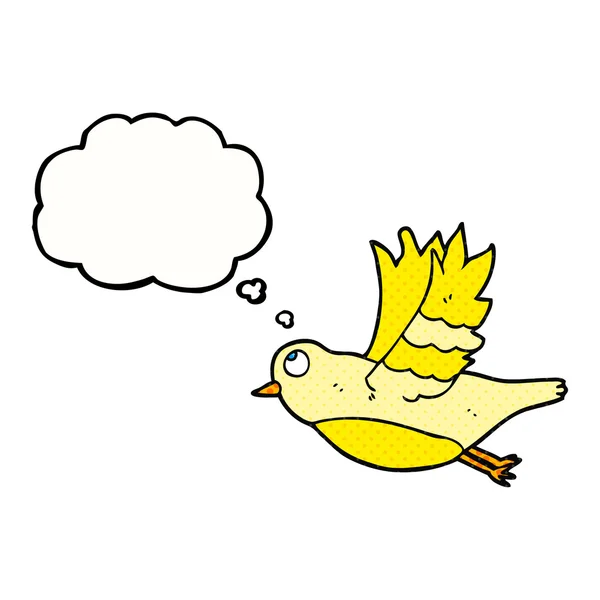 Pensamento bolha desenho animado pássaro voando — Vetor de Stock