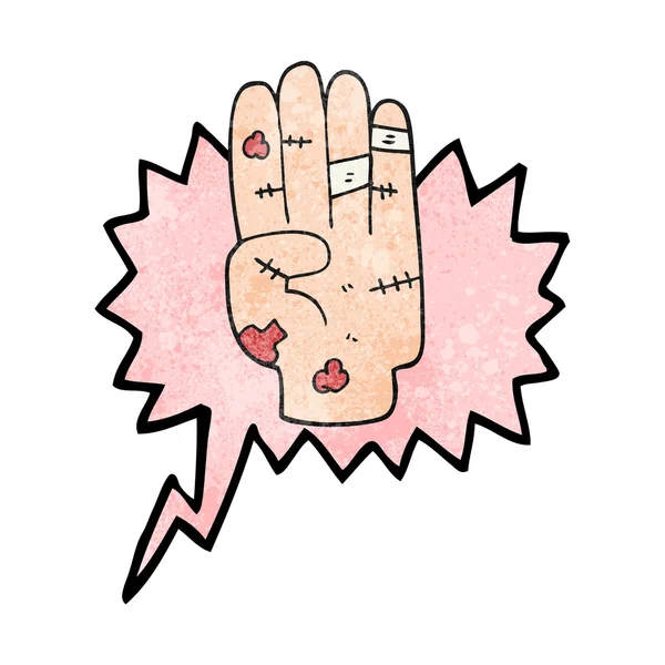 Fala bolha texturizado cartoon ferido mão — Vetor de Stock