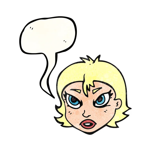 Sprechblase texturierte Karikatur wütend weibliches Gesicht — Stockvektor