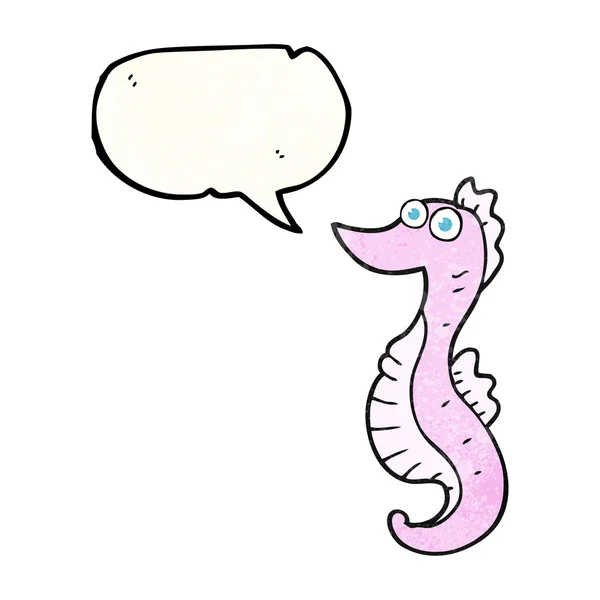 Toespraak bubble getextureerde cartoon seahorse — Stockvector