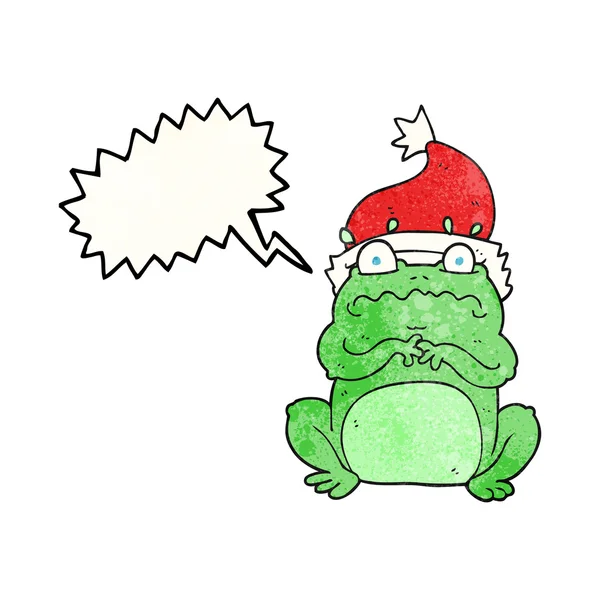 Sprechblase texturierter Cartoon-Frosch mit Weihnachtsmütze — Stockvektor