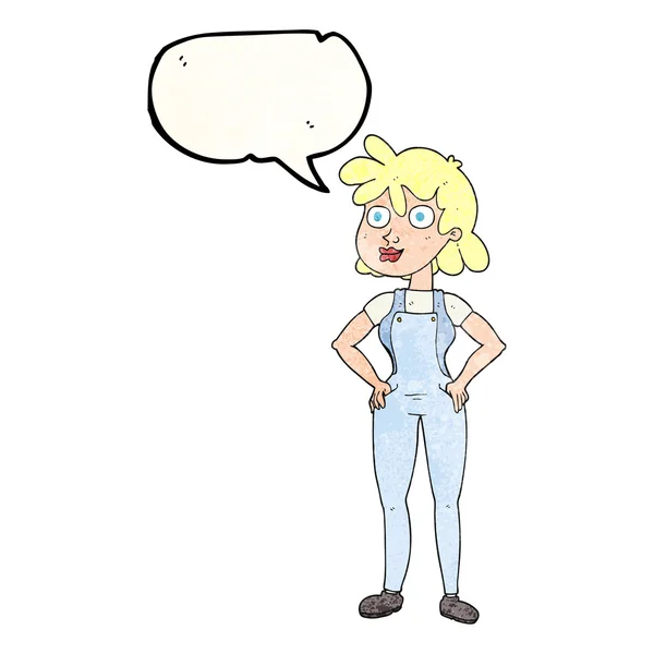 Speech bubble textured cartoon farmer girl — Stock Vector