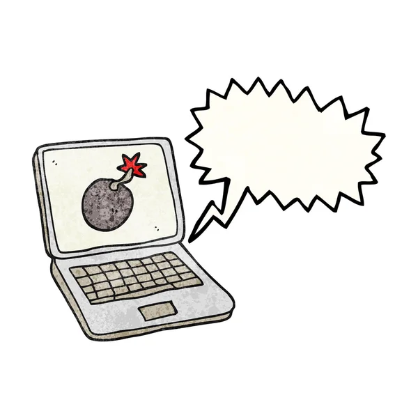 Speech bubble textured cartoon laptop computer with error screen — Stock Vector