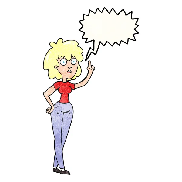 Toespraak bubble getextureerde cartoon vrouw — Stockvector