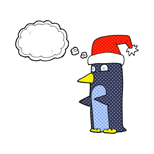 Gedankenblase Cartoon Weihnachtspinguin — Stockvektor