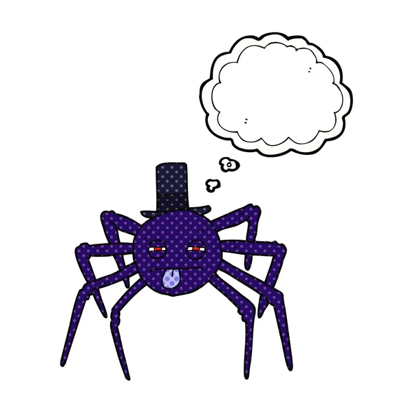 Bubble myśli kreskówka halloween pająk w top hat — Wektor stockowy