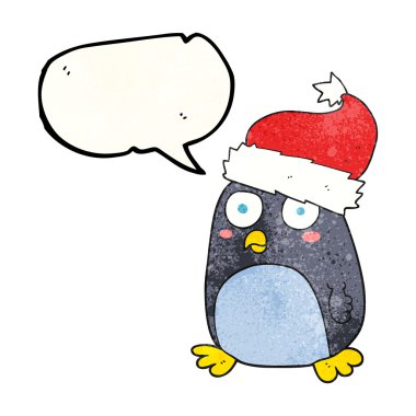 konuşma balonu dokulu karikatür penguen Noel şapkalı