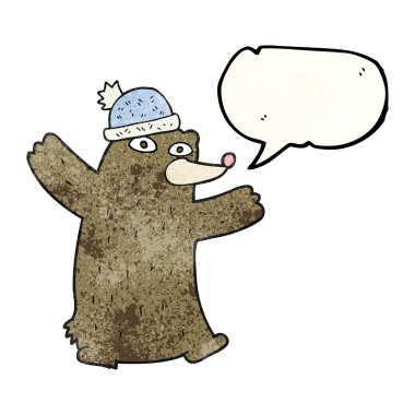 konuşma balonu dokulu karikatür ayı şapka