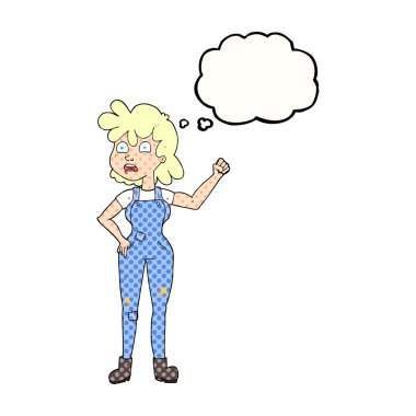 yumruk sallayarak düşünce kabarcık karikatür kadın