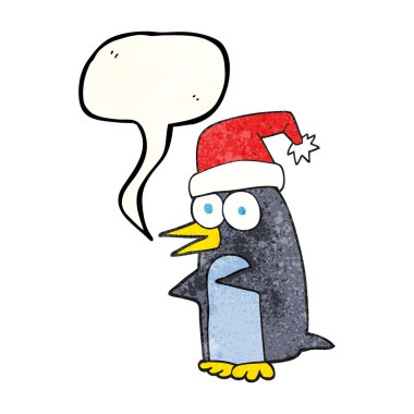konuşma balonu dokulu karikatür Noel penguen