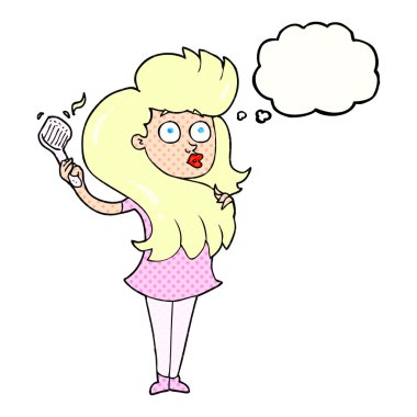 kabarcık karikatür kadın saç fırçalama düşündüm