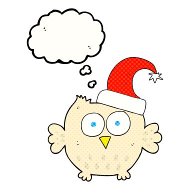 kabarcık karikatür Kukumav giyen Noel şapka sanıyordum