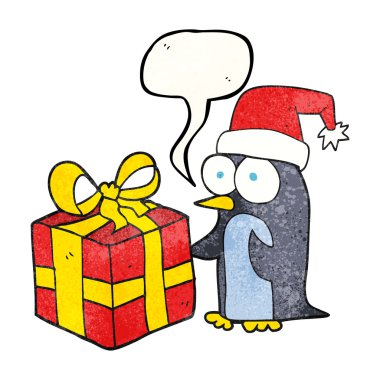 doku konuşma balonu hediye olan Noel penguen karikatür
