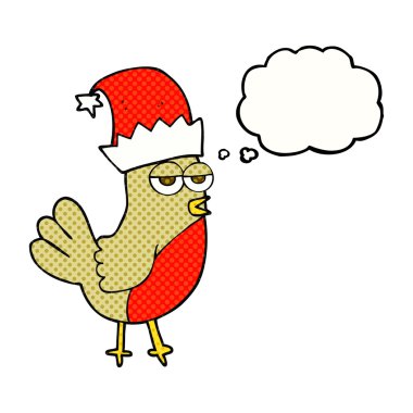 kabarcık karikatür robin Noel şapka içinde düşündüm