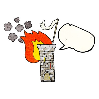 konuşma balonu dokulu çizgi film eski kale kule sallanan beyaz fla