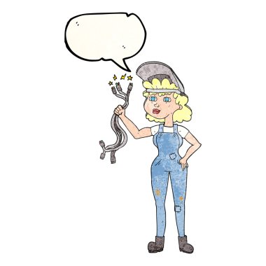 konuşma balonu dokulu karikatür elektrikçi kadın