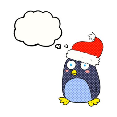 kabarcık karikatür penguen Noel şapkalı sanıyordum