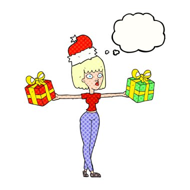 düşünce kabarcık karikatür kadınla xmas hediye