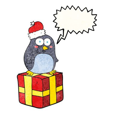 konuşma balonu dokulu karikatür Noel penguen