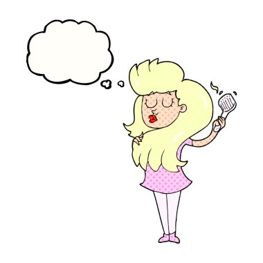 kabarcık karikatür kadın saç fırçalama düşündüm