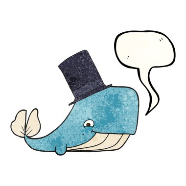 konuşma balonu dokulu karikatür balina silindir şapka