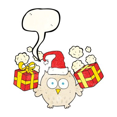 konuşma balonu dokulu karikatür Noel baykuş