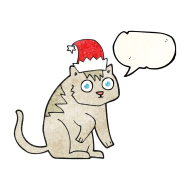 konuşma balonu dokulu karikatür kedi Noel şapka