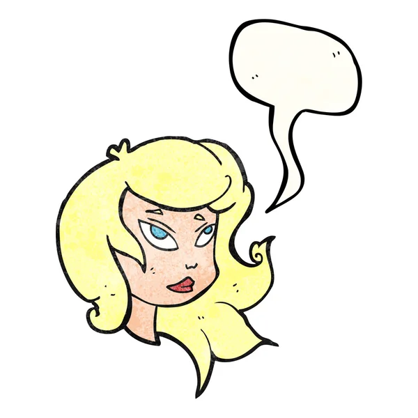 Sprechblase texturierte Karikatur weibliches Gesicht — Stockvektor