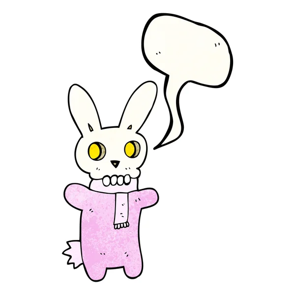 Parole bulle texturé dessin animé effrayant crâne lapin — Image vectorielle