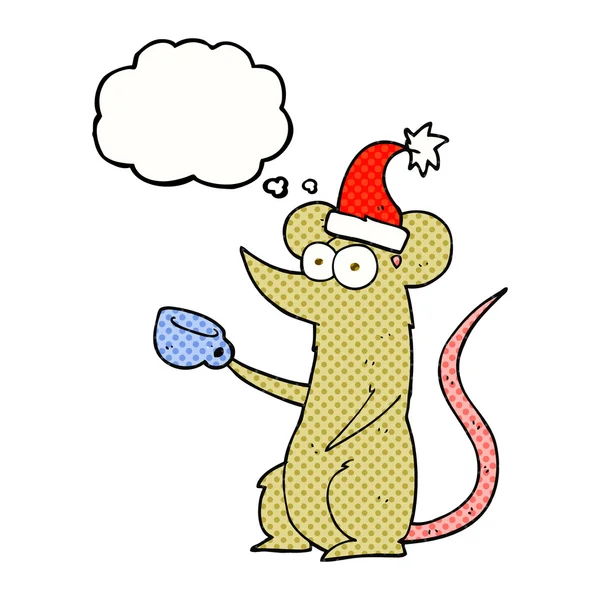 Dacht dat bubble cartoon muis met kerst hoed — Stockvector