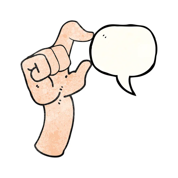 Speech bubble textured cartoon hand making smallness gesture — Stock Vector