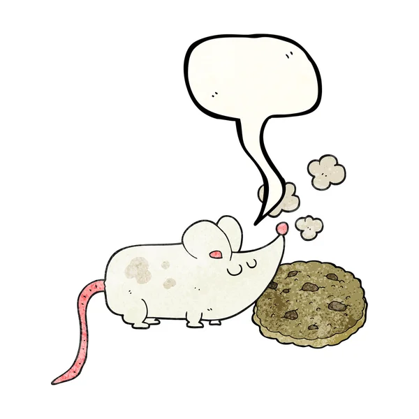 Mignon discours bulle texturé dessin animé souris et cookie — Image vectorielle