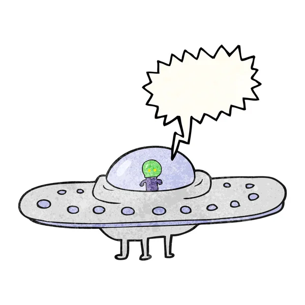 Parole bulle texturé dessin animé soucoupe volante — Image vectorielle