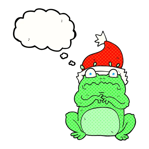 Pensamiento burbuja de dibujos animados rana en sombrero de Navidad — Archivo Imágenes Vectoriales