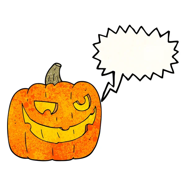 Tekstballon getextureerde cartoon halloween pompoen — Stockvector