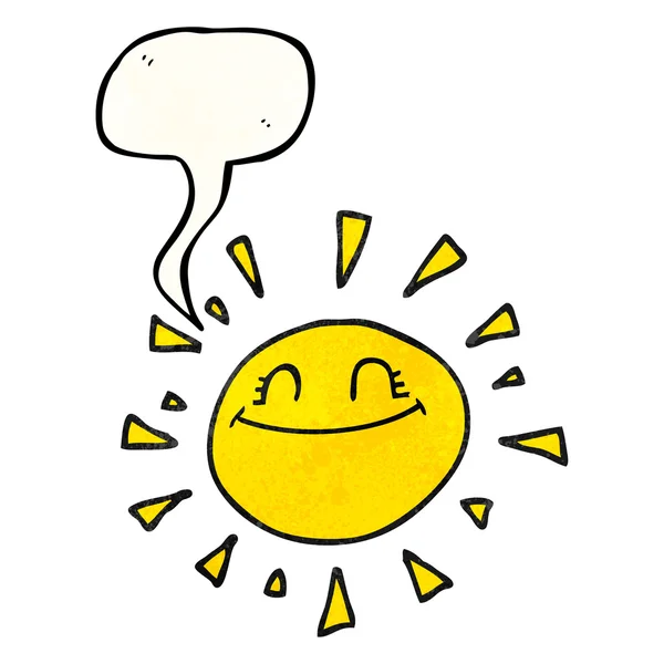 Joyeux discours bulle texturé dessin animé soleil — Image vectorielle