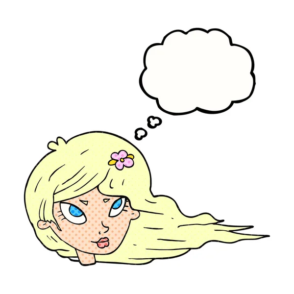 Pensamento bolha cartoon mulher com sopro de cabelo — Vetor de Stock