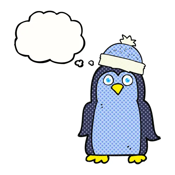Pensiero bolla pinguino cartone animato — Vettoriale Stock
