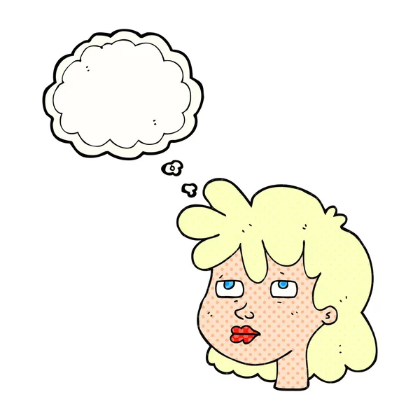 Gedankenblase Karikatur weibliches Gesicht — Stockvektor