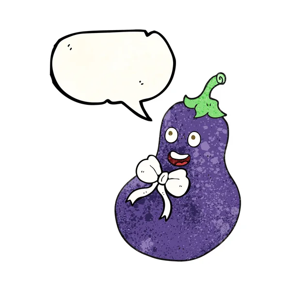 Speech bubble textured cartoon eggplant — Stock Vector