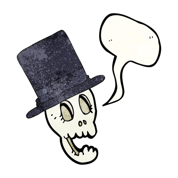 Konuşma balonu dokulu karikatür kafatası üst şapka — Stok Vektör