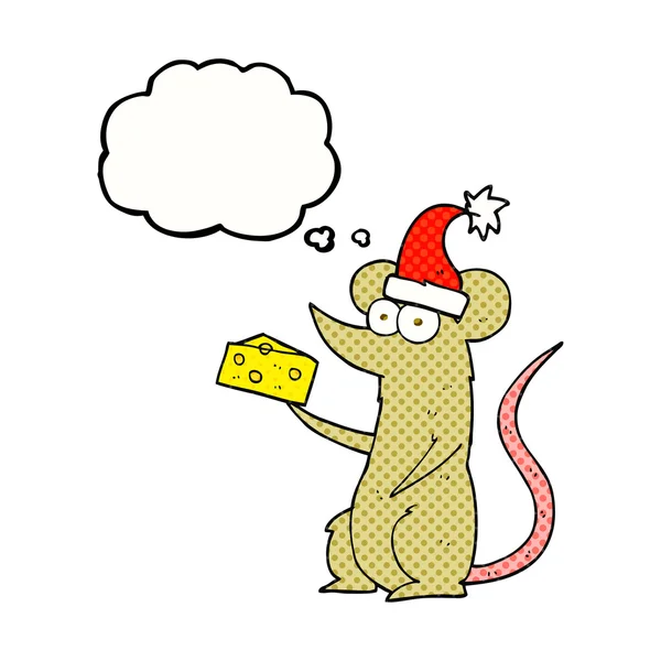 Pensamiento burbuja de dibujos animados ratón de Navidad con queso — Archivo Imágenes Vectoriales