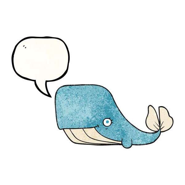 Speech bubble textured cartoon happy whale — Stock Vector