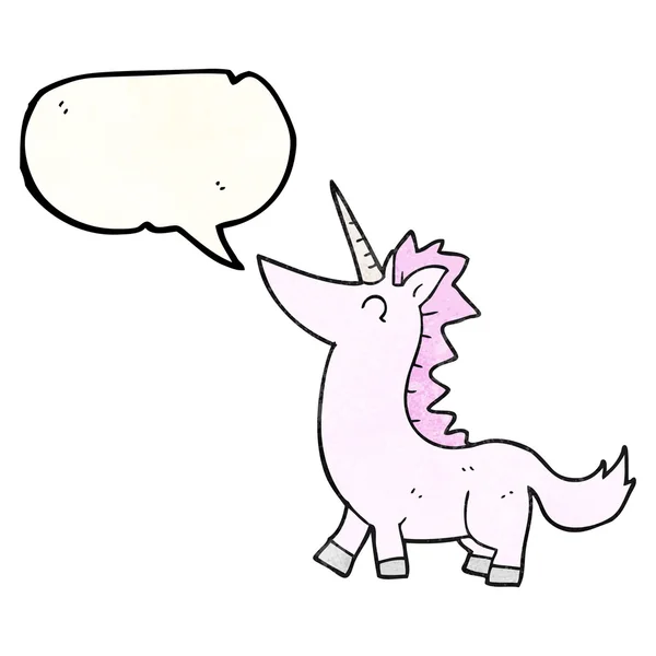 Discorso bolla strutturato cartone animato unicorno — Vettoriale Stock