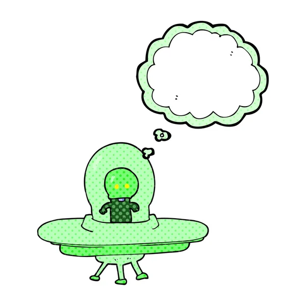 thought bubble cartoon alien in flying saucer