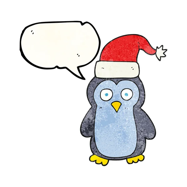 Sprechblase texturierte Karikatur Weihnachten Pinguin — Stockvektor