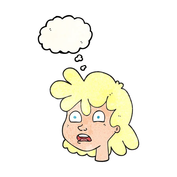 Gondolat buborék texturált rajzfilm női arc — Stock Vector