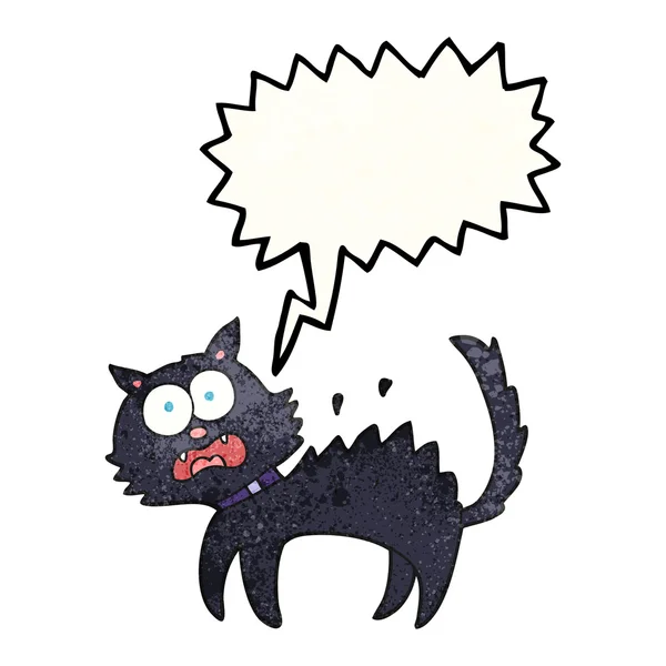 Speech bubble textured cartoon scared black cat — Stock Vector