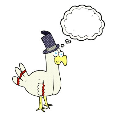 Silindir şapka giyen düşünce kabarcık karikatür kuş