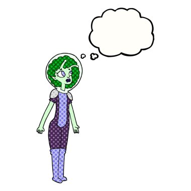 düşünce kabarcık karikatür yabancı alan kız